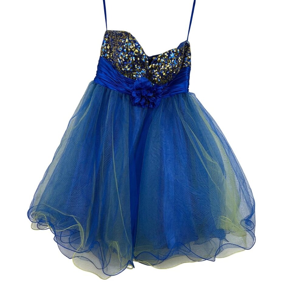 May Queen Couture Sapphire Sequined Party Dress Sz 4 Hoco Fairy